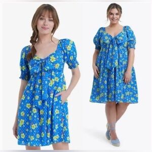 DRAPER JAMES Puff Sleeve Blue Aster Jennifer Mini Dress - XL